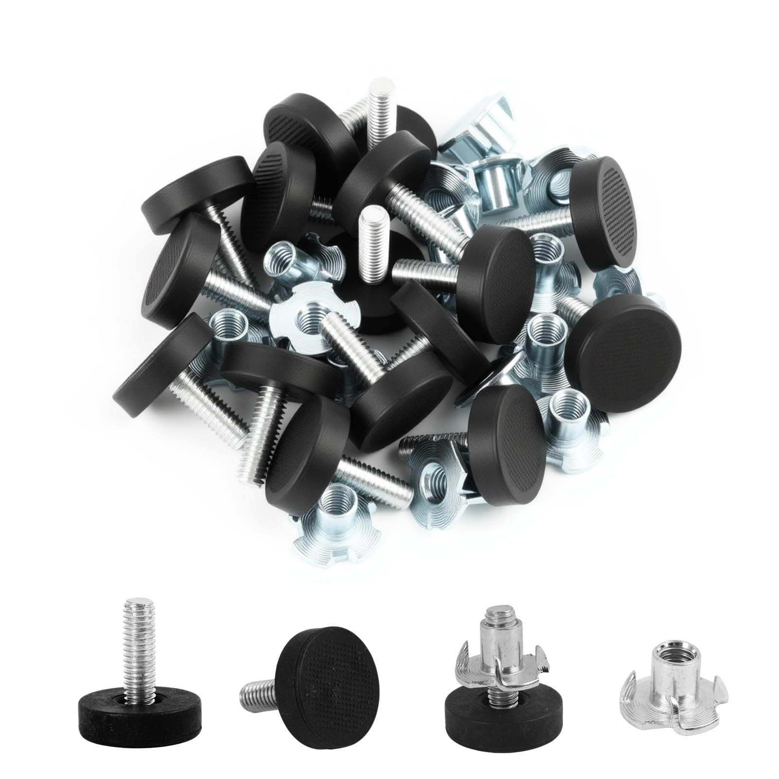 CeoxThao 16 Sets Adjustable Furniture Feet with Drive-in Nut M6, Threaded Furniture Adjustable Levelers