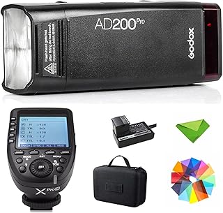GODOX AD200 AD200 Pro Flash 200Ws 2,4G Strobe Speedlight, 1/8000 HSS 500 Full Power Flashes, 0,01-1,8s Reciclagem, Bateria 2900 mAh, Lâmpada nua/Speedlite Fresnel Flash Head w/Godox Xpro Canon Trigger