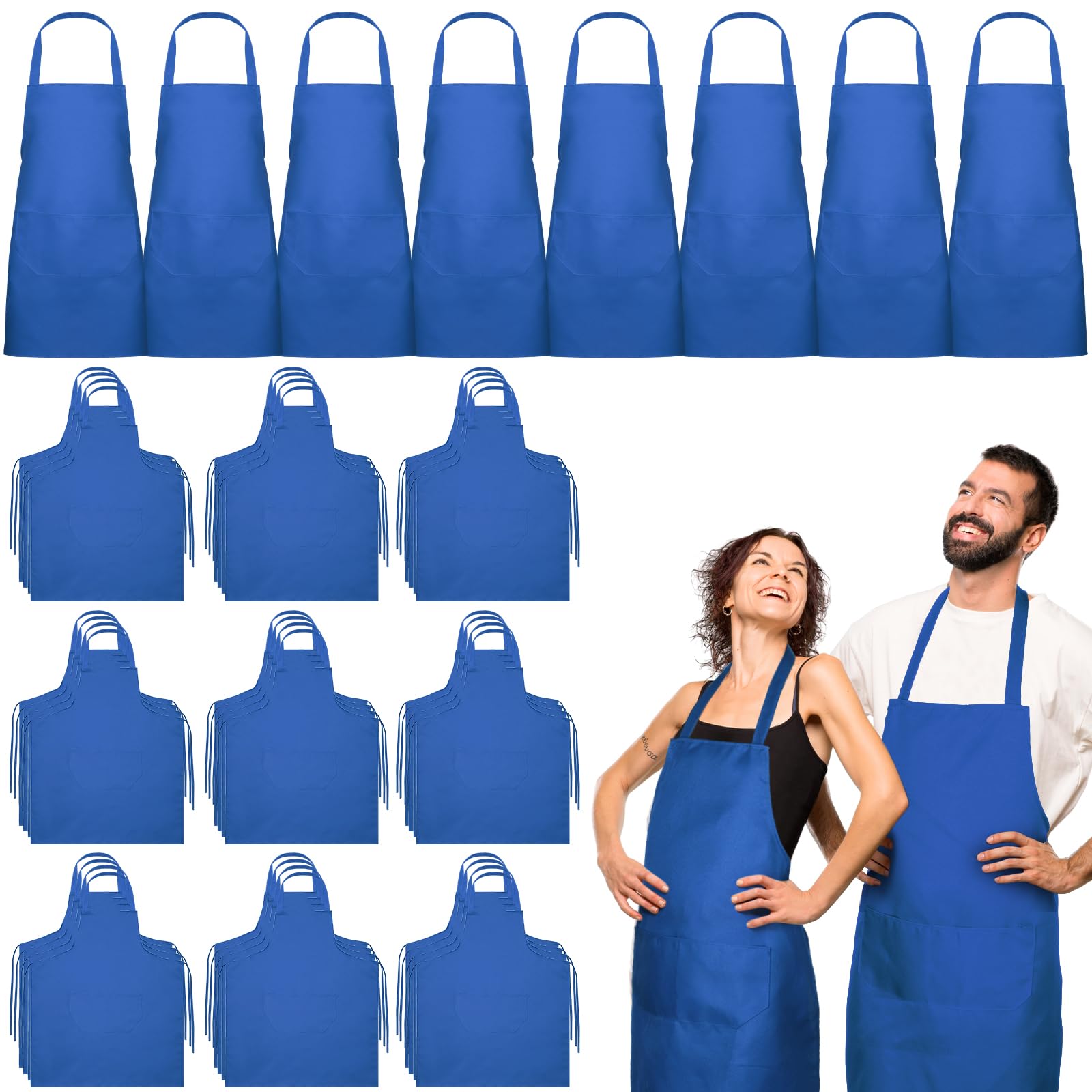 Bonuci Grembiule da cucina unisex, tinta unita, con 2 tasche, per donne adulte, cuochi, cucina