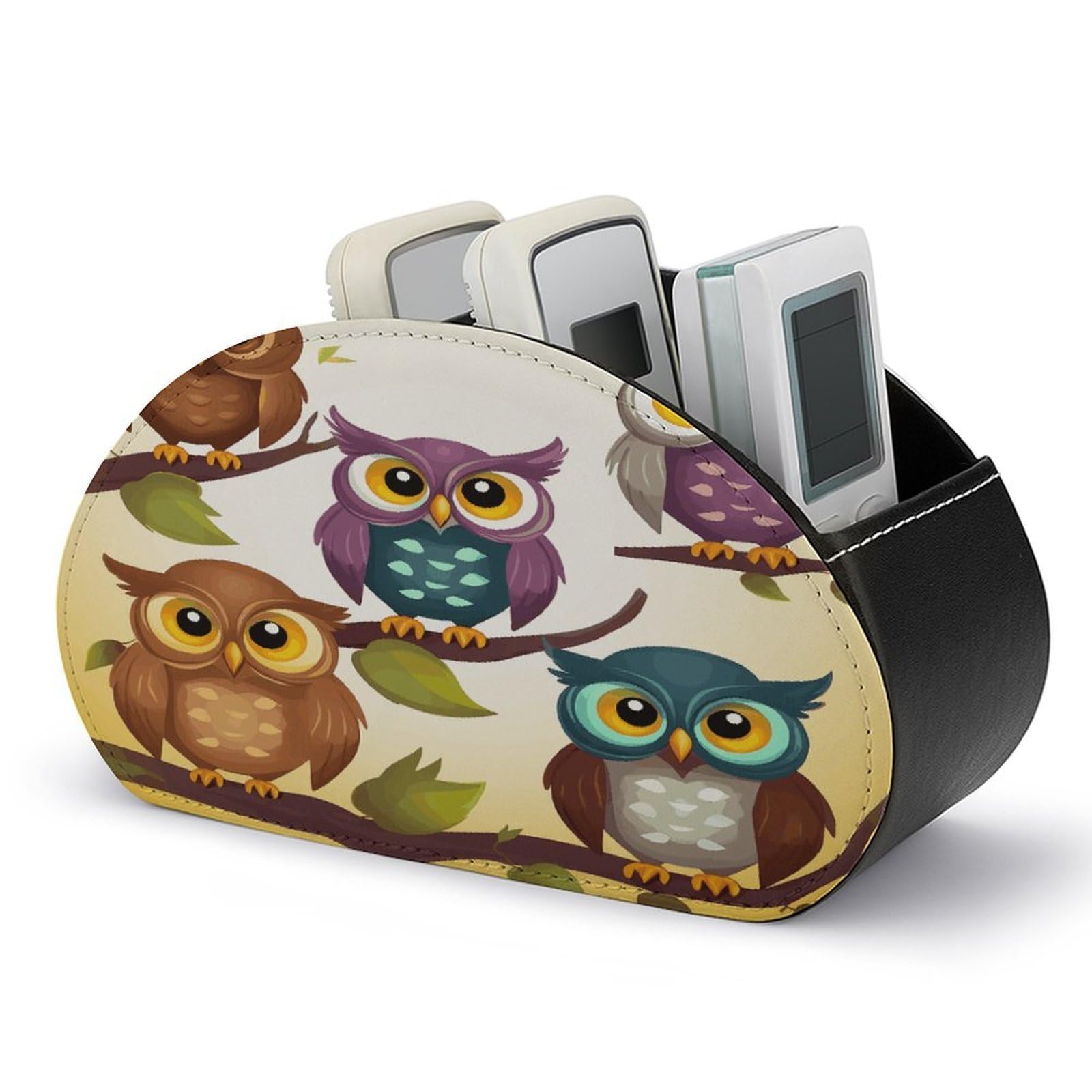 FodPand Owls Birds Remote Control Holders PU Leather Remote Caddy Desktop Organizer with 5 Compartments TV Remote Holder Box Tray for Bedside Table Office Desk Accessories&Gift