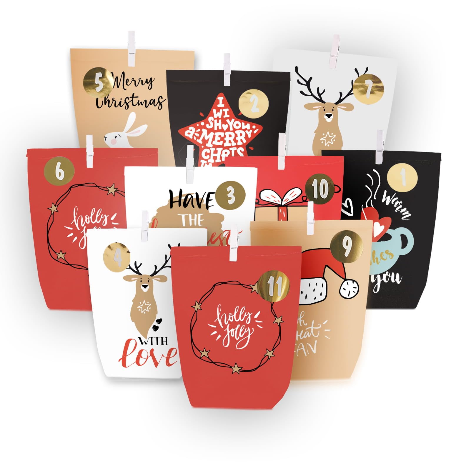 Adventskalender
zum
Befüllen,
24
Adventstüten
Selbstbefüllen
weiß-rot
2026 | Bedruckt Weihnachtskalender zum selber befüllen tüten zum selbst füllen Geschenk Papiertüten