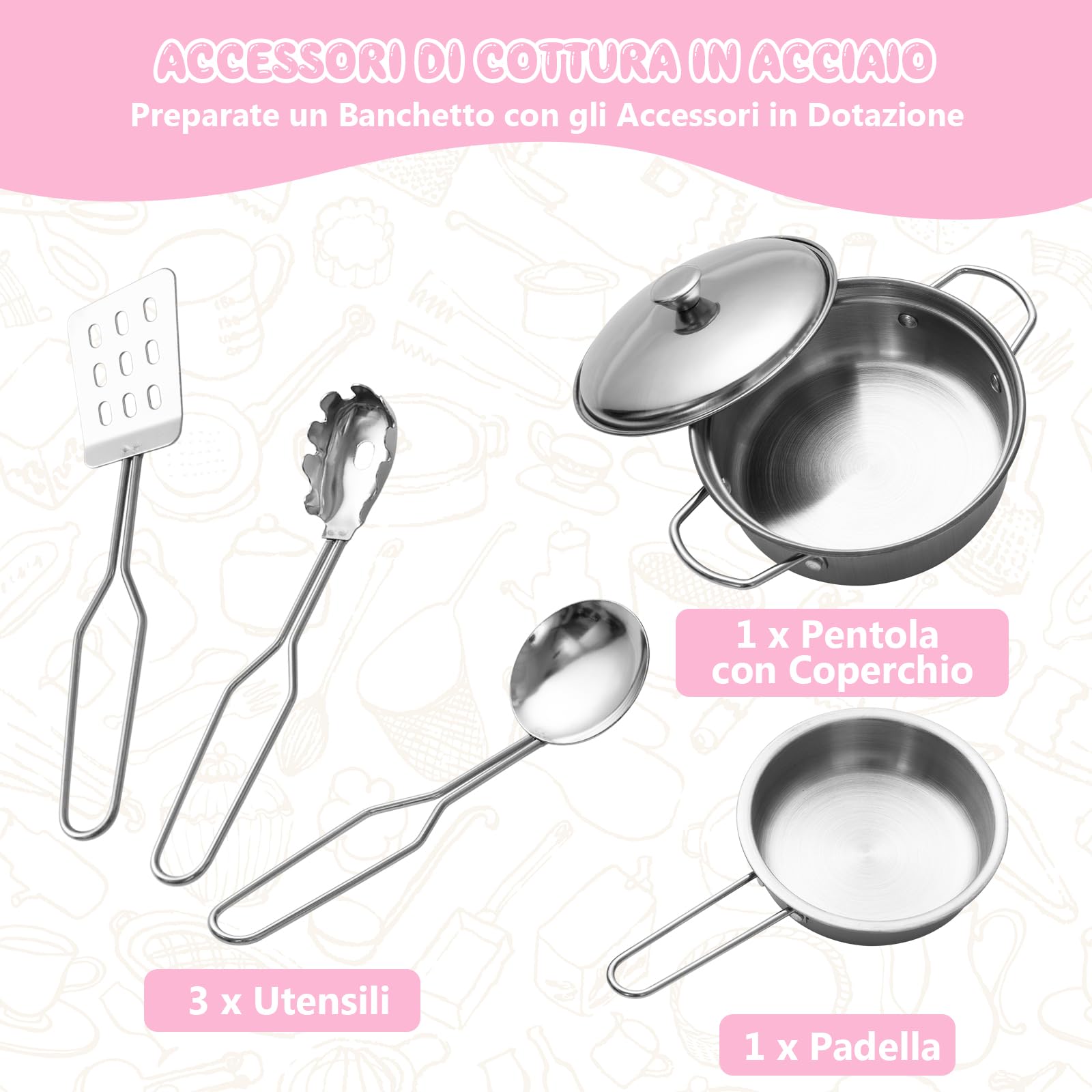GYMAX Cucina Giocattolo per Bambini in Legno, Gioco Cucina con Accessori, Set da Gioco per Bambini con Luci e Suoni, Kit da Cucina Montessori con Abbricatore di Ghiaccio dai 3 Anni + (Stile 3)