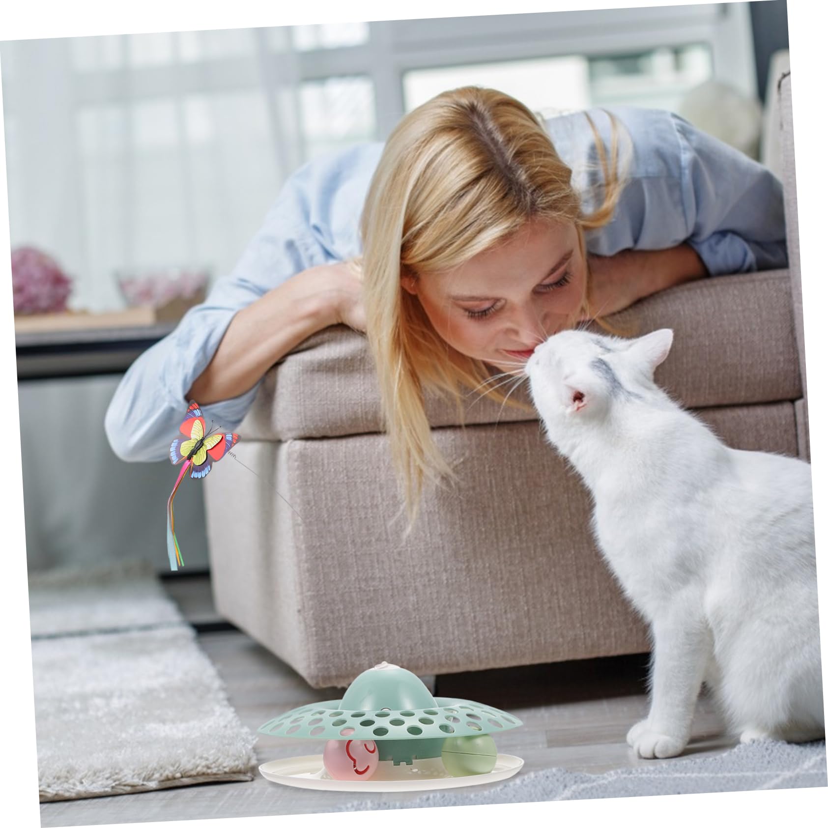 Jouet Interactif à Tourner pour Chats en Abs Vert Résistant aux Morsures 1 Set