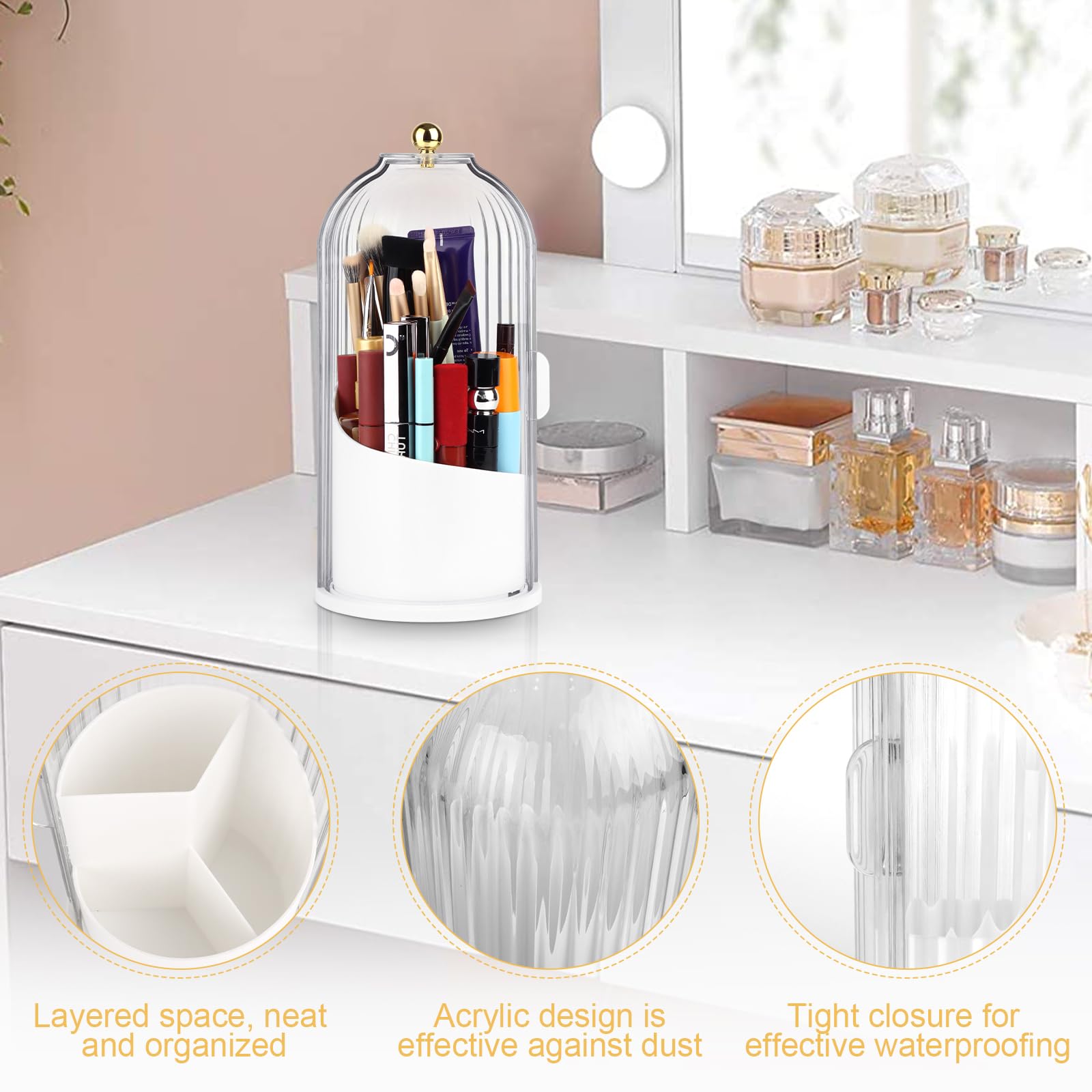 Organizer Per Pennelli Trucco 360° Girevole – Contenitore Trasparente Con Coperchio Antipolvere Per Toeletta