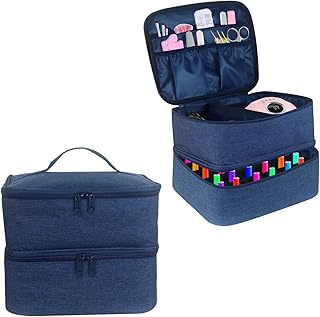 Boczif Nail Polish Carrying Case, Double-Layer Storage Bag- Fits Dryer Lamp and 30 Bottles(15ml/0.5 fl.oz), Organizer bag with Adjustable Dividers for Manicure Set (Blue), Pack of 1