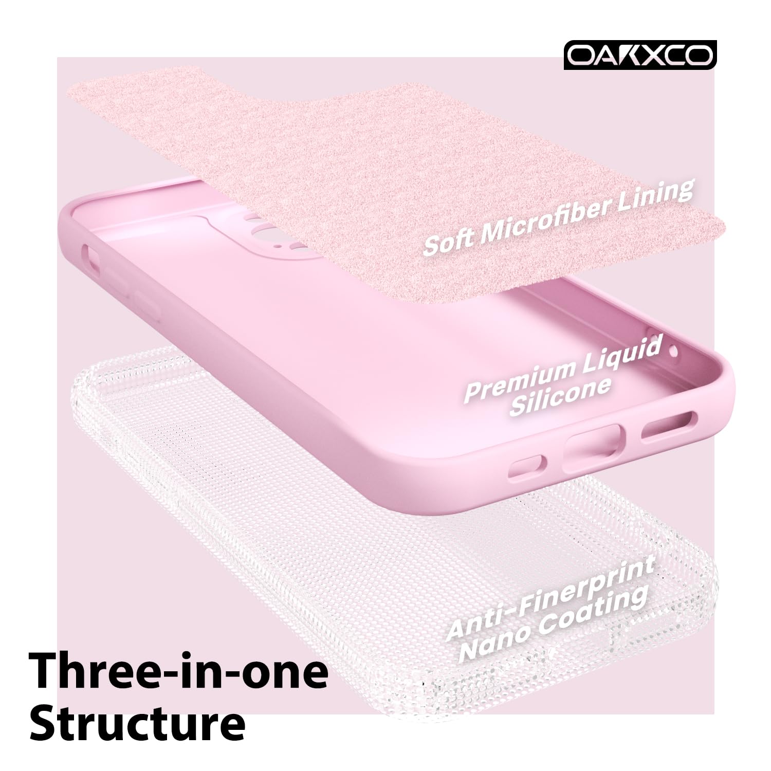 oakxco for iPhone 16 Pro Max Case Liquid Silicone, Soft Rubber Gel Elegant Aesthetic Basic Simple Cover, Cute Thin Slim TPU Matte Solid Color Plain Smooth Case for Women Girl, Light Pink — view 961