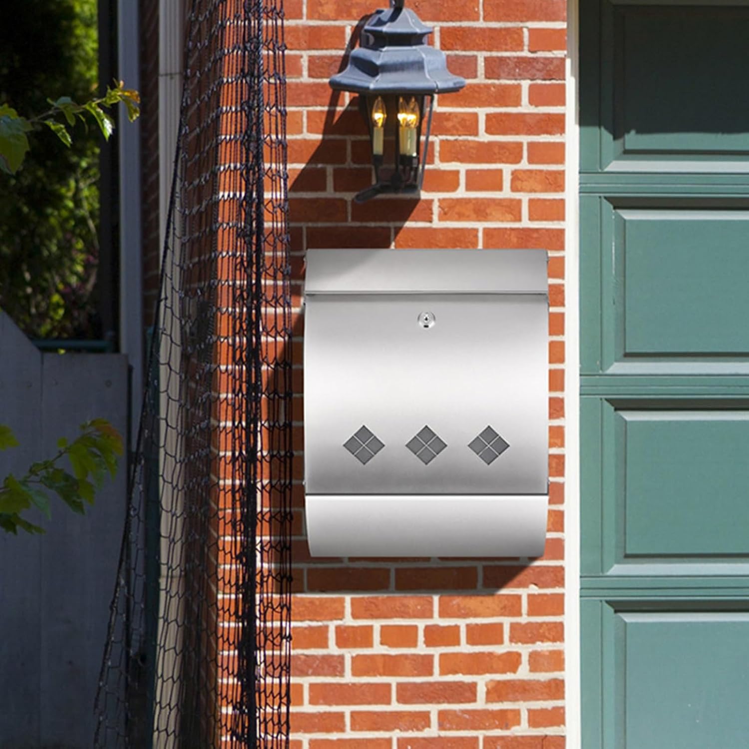 Wall Mount Mailboxes, Rainproof Galvanized Steel Mailbox Wall Mount, Locking Mail Boxes for House with Key Lock, Sliver Mailboxes for Outside