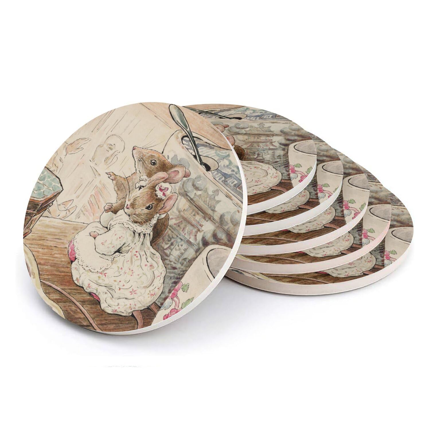Sous-verre ronds en céramique fine, finition premium illustration Beatrix Potter