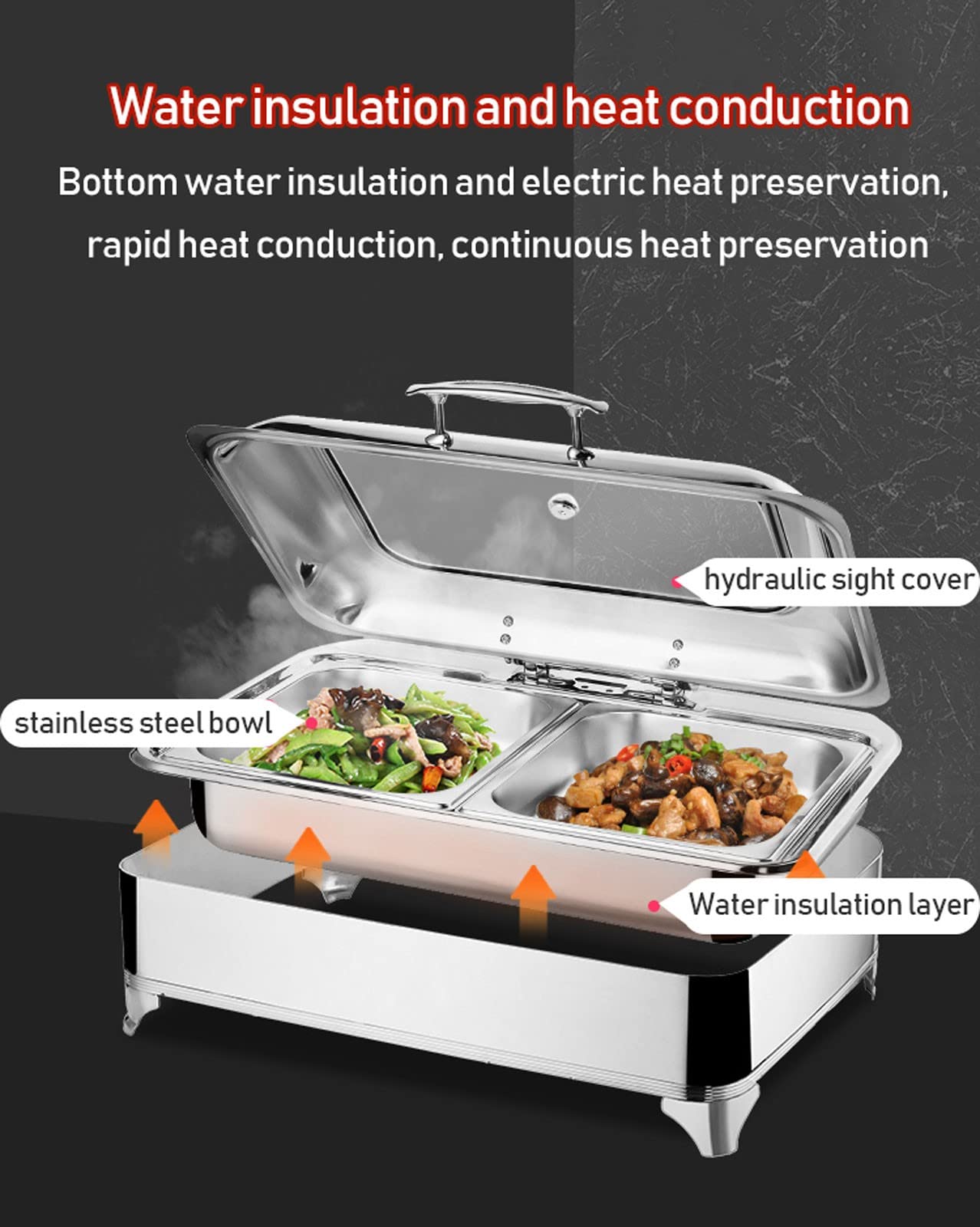 Scaldavivande Elettrico per Buffet 400w/220v Chafing Dish Acciaio Inox Scalda Buffet para Mantenere Il Cibo Fresco e Delizioso, Rimovibile E Facile da Pulire - 9L(Size:2 grid)