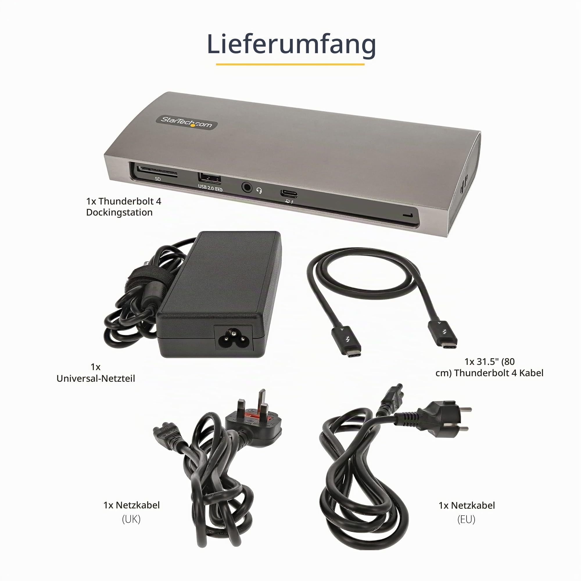 StarTech USB-C Thunderbolt 4 Dockingstation, MacBook, Dual 4K 60Hz, 8K, 96W | 3x TB4/USB4-Ports, 4x USB-A, SD-Kartenleser, Treiberlos, GbE, Windows, macOS, 0,8-m-Kabel