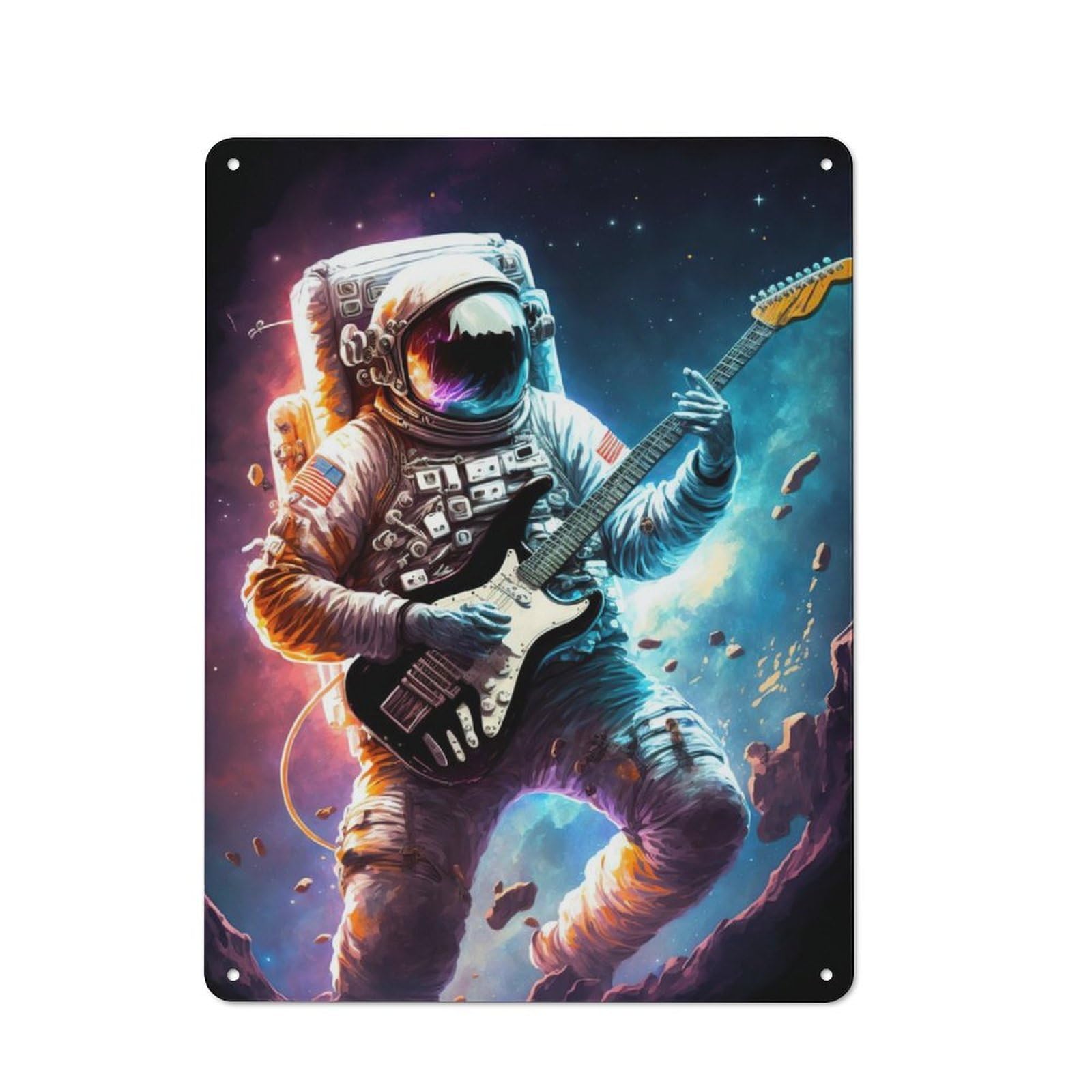 Junmoney Astronaut Playing Guitar Metal Sign 40X30cm With For Hallway Wall, Rustic Decor, Housewarming Present For People Styling Hallway