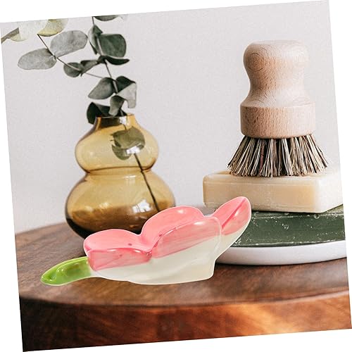 Miniatura 8 de P Soporte de drenaje de cerámica Caja de flores Portatarjetas de jabón portátil Bandeja de jabón encantadora para baño Cocina