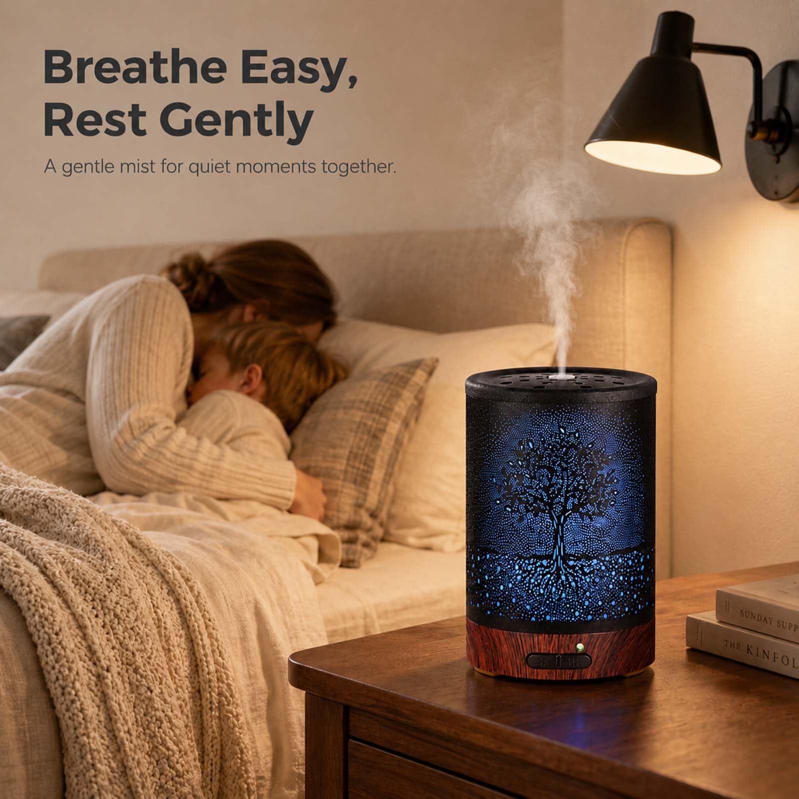 Diffusore di oli essenziali, diffusore per aromaterapia, con luce in 7 colori e spegnimento automatico, umidificatore a nebbia fredda in metallo, per casa e ufficio (albero)