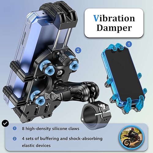Miniatura 2 de Soporte de teléfono para motocicleta con amortiguador de vibraciones y bloqueo seguro, Tamaño ajustable Compatible con teléfonos más grandes y