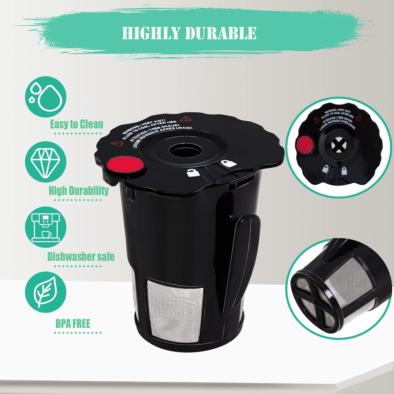 Podoy Reusable Coffee Filter for Compatible with Keurig K-Cup My 119367 2.0 Updated Model Black Small Coffee Filter K200 K250 K300 K350 K400 K450 K460 K475 K460 K500 K550 K560 (Pack of 2)