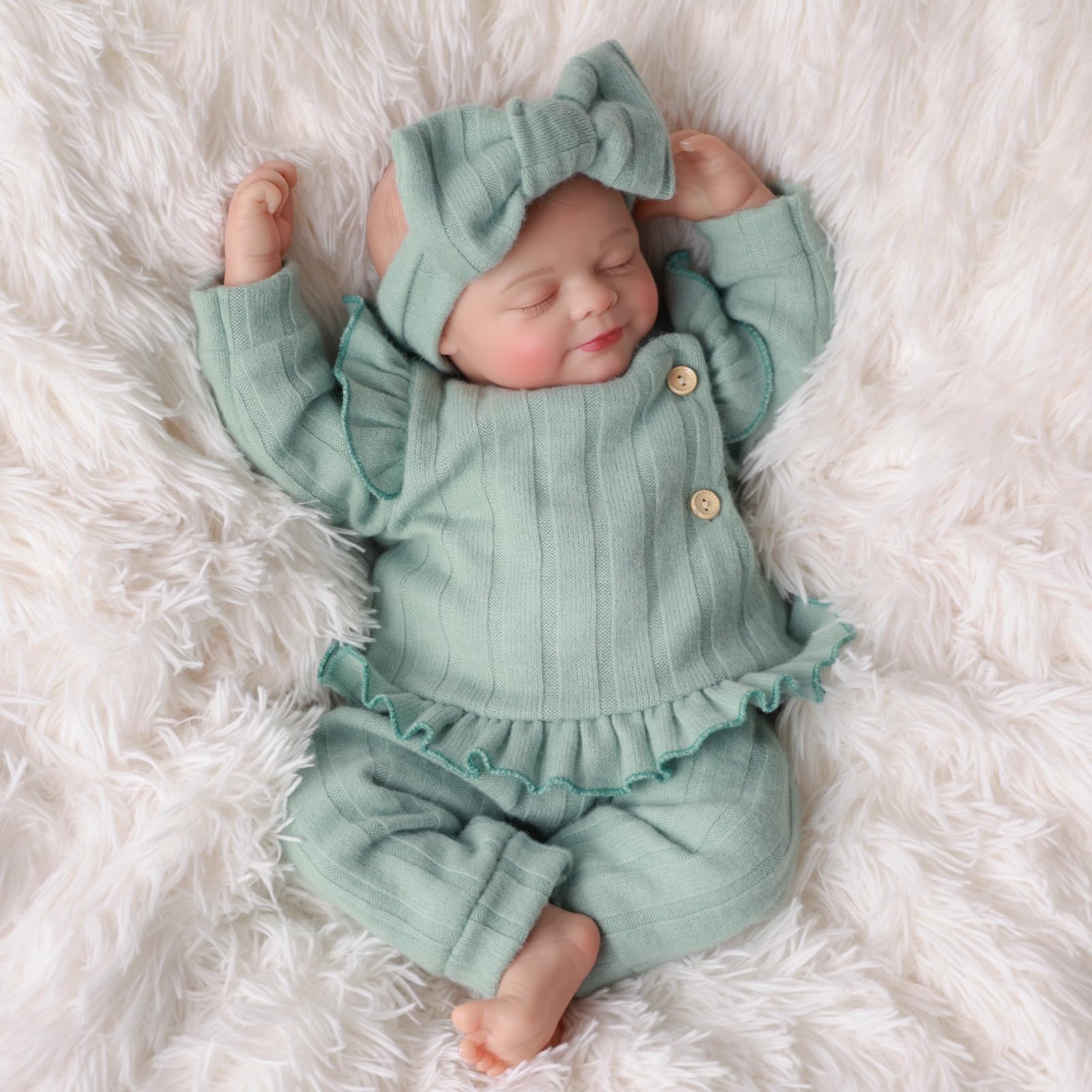 BABESIDE Muñecas Reborn de 17 Pulgadas Realistas para Niñas Recién Nacidas Durmiendo Ojos Cerrados Cuerpo de Tela Suave Cabeza de Vinilo Pintada a Mano con Set de Regalo para Niños