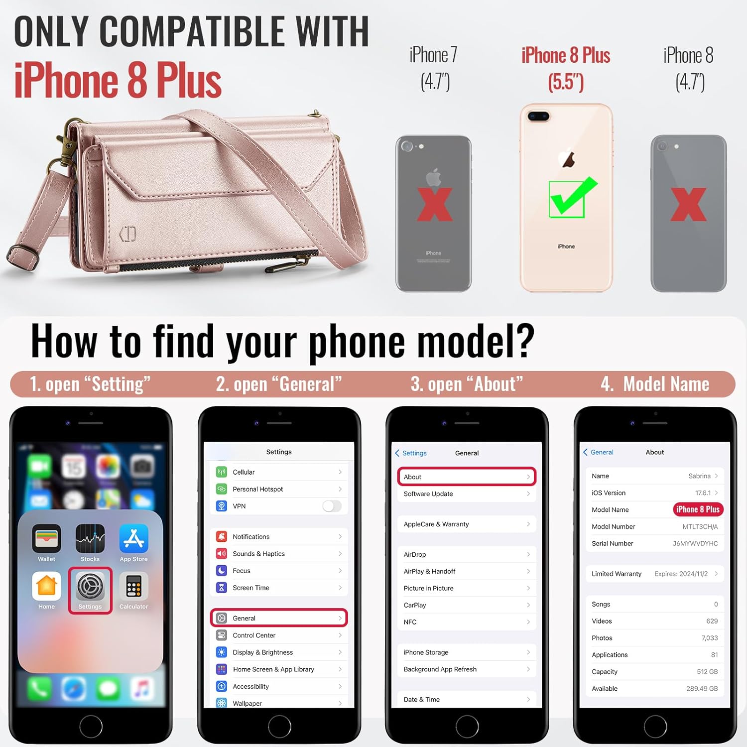 Strapurs Crossbody Wallet Case Compatible with iPhone 8 Plus / 7 Plus RFID Blocking 10-Card Holder Soft PU Leather Magnetic Closure Shoulder Strap Zipper Pocket Phone Case for Women 5.5" - Rose Gold