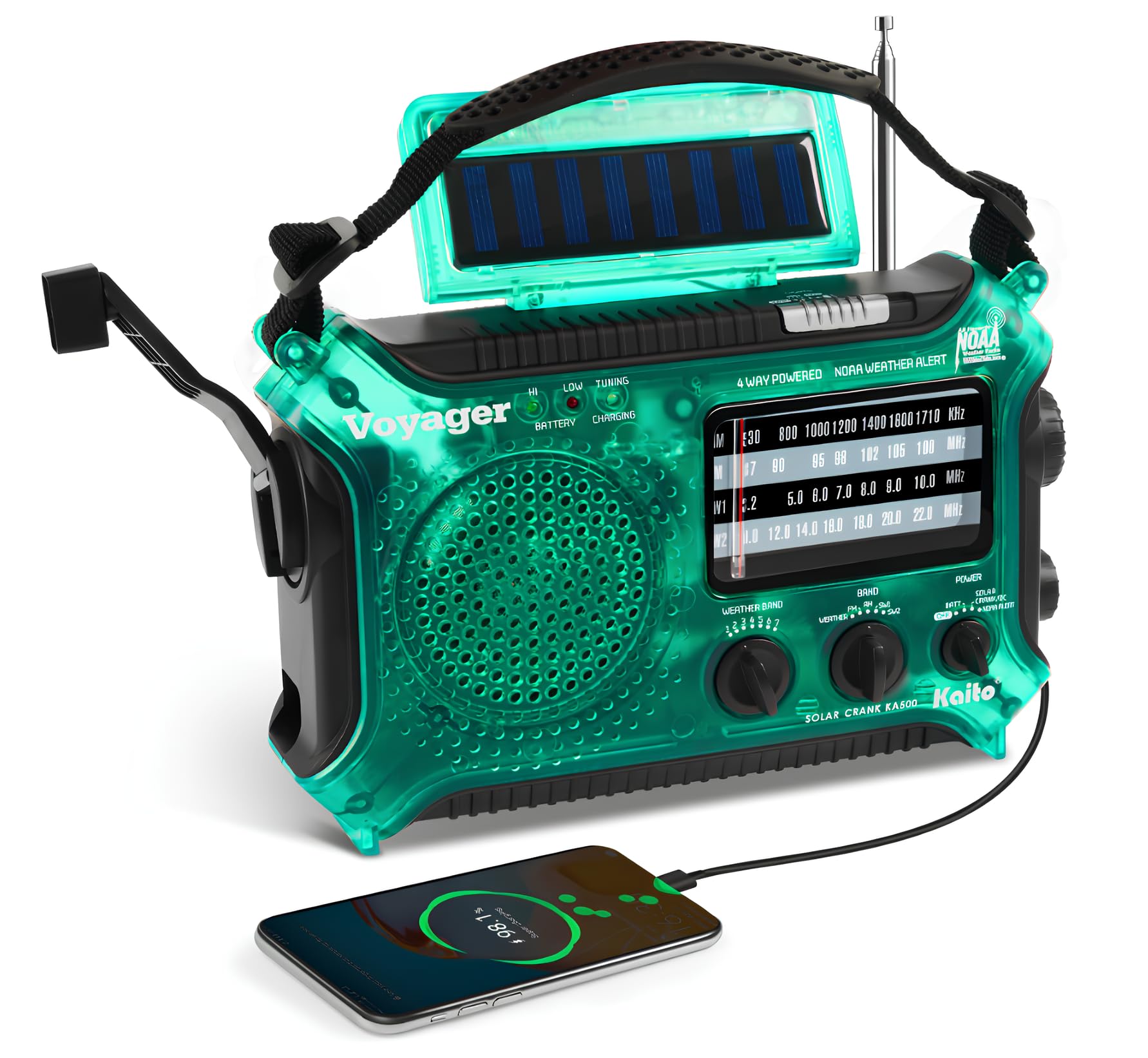 Kaito KA500GRN 5-Way Powered Emergency AM/FM/SW Weather Alert Radio, Green-image-35
