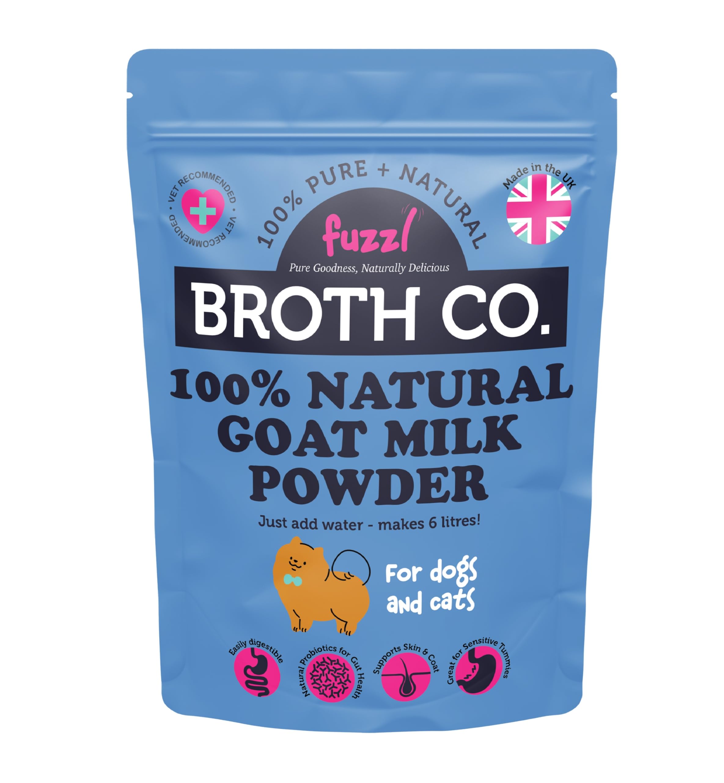Fuzzl Broth Co. 100% Natural Goat Milk Powder for Dogs and Cats (250g) | Human-Grade Puppy & Kitten Milk Replacer | Probiotic Digestive Support & Skin Coat Health | Large Value Pack