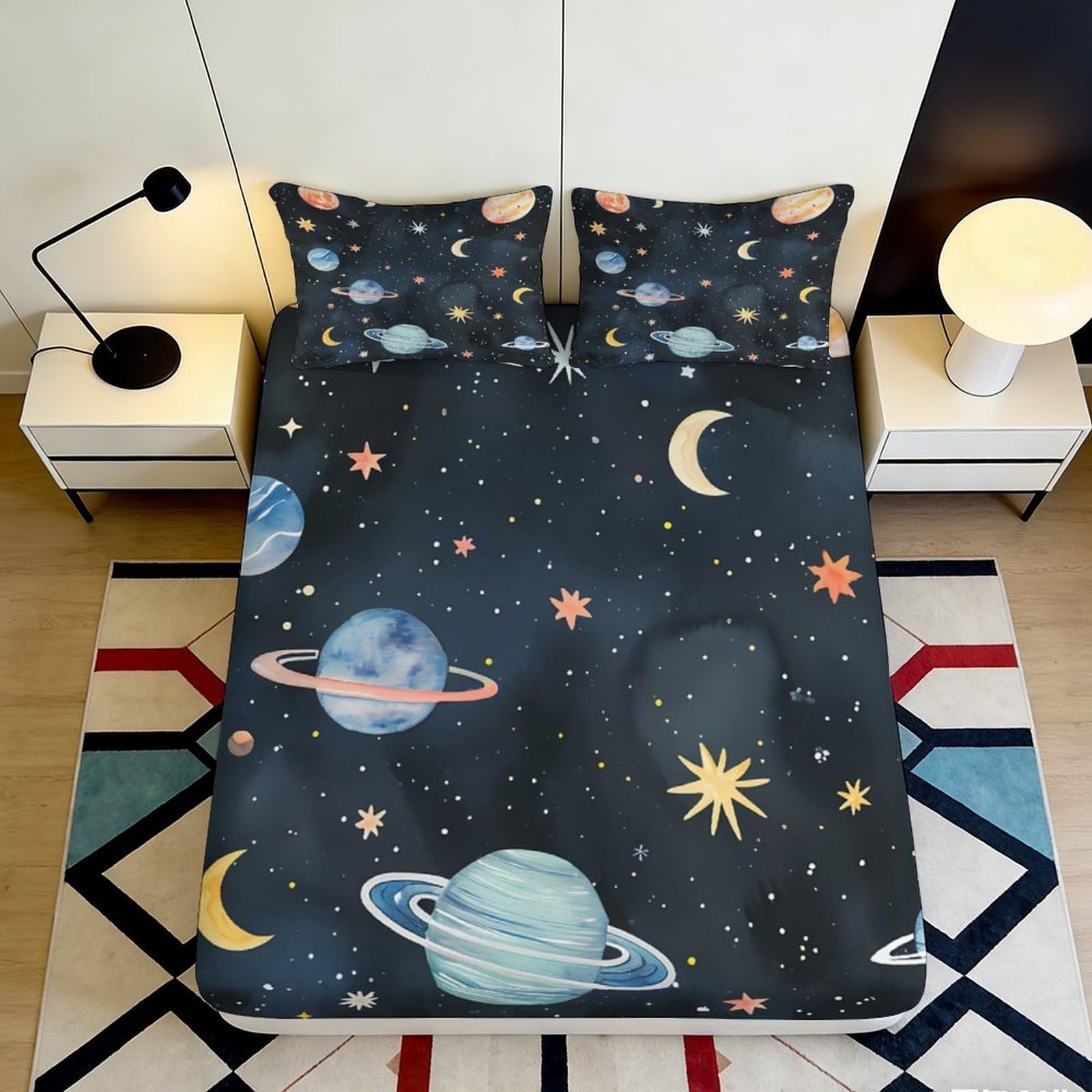 3D Printed Galaxy Starry Sky Fitted Sheet Microfiber Soft Breathable Cosmic Nebula Mattress Cover Bedroom Decor 140x200x25cm