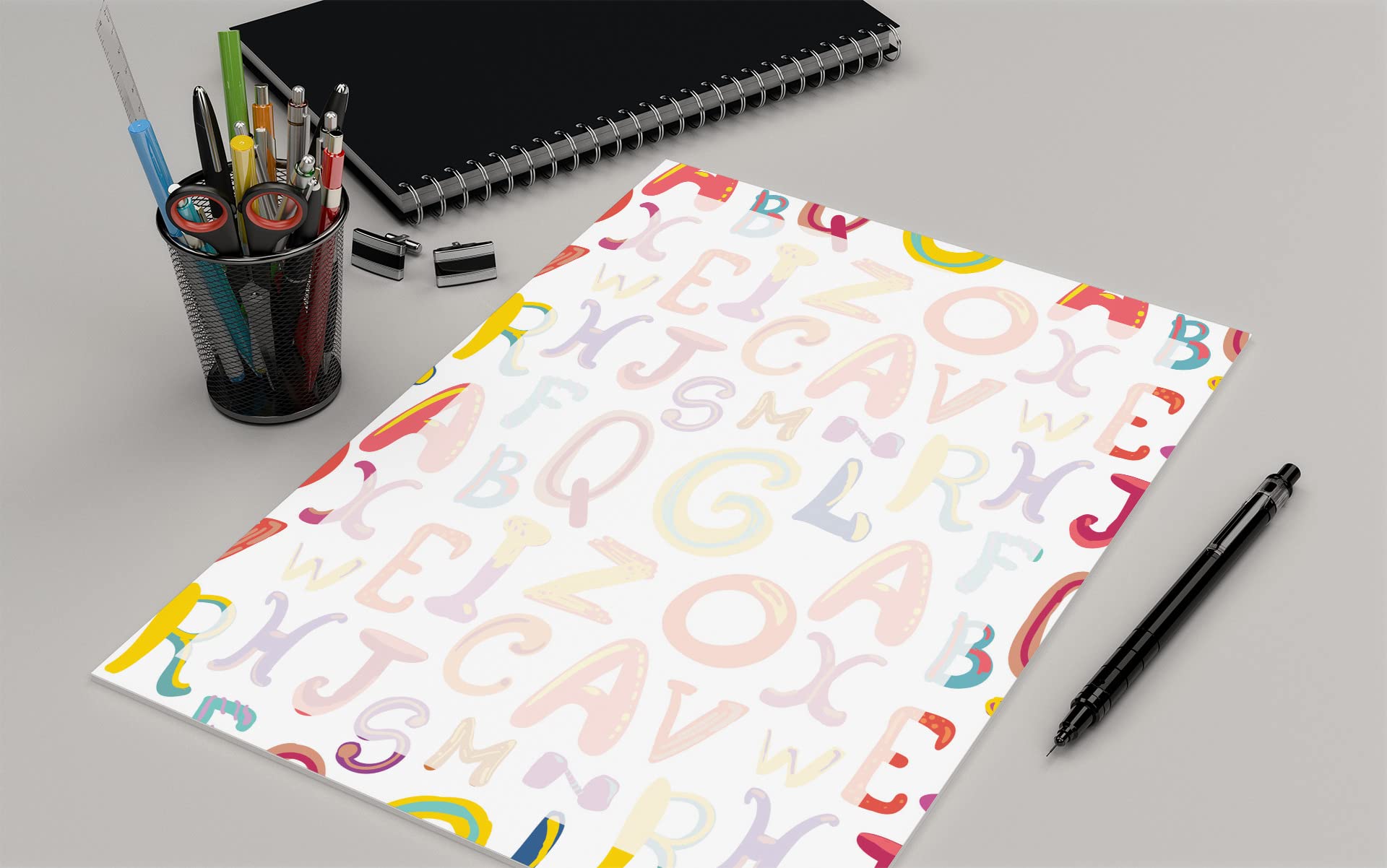 Papelería de letras coloridas - 8,5 x 11 - 60 hojas de membrete - Frontera (letras divertidas)