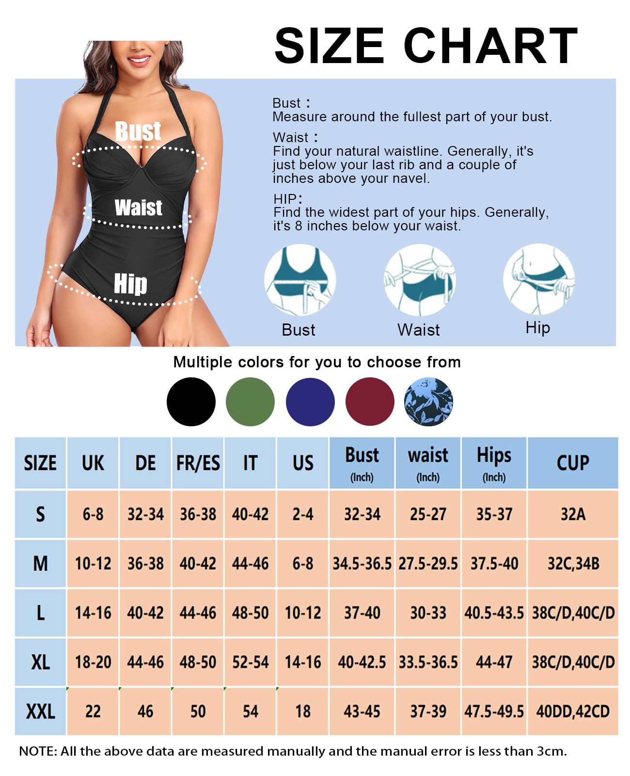 Costume Intero Donna Scollo a V Push Up Imbottito Reggiseno Curvy Costume da Bagno Intero Estivo con Controllo della Pancia