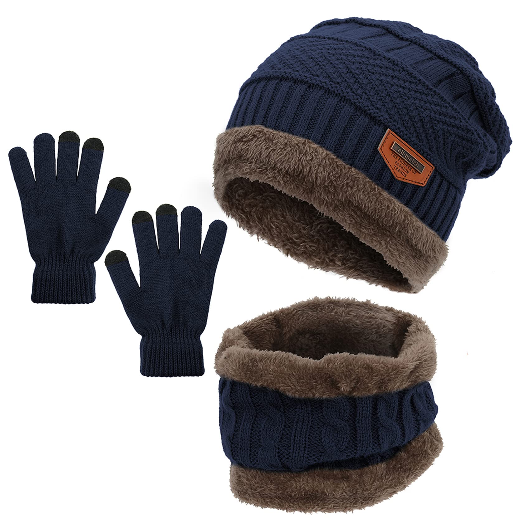 Durio Kinder Mütze Schlauchschal Handschuhe Mütze Set Wintermütze mit Fleece Gefütterte Strickset für Jungen und Mädchen