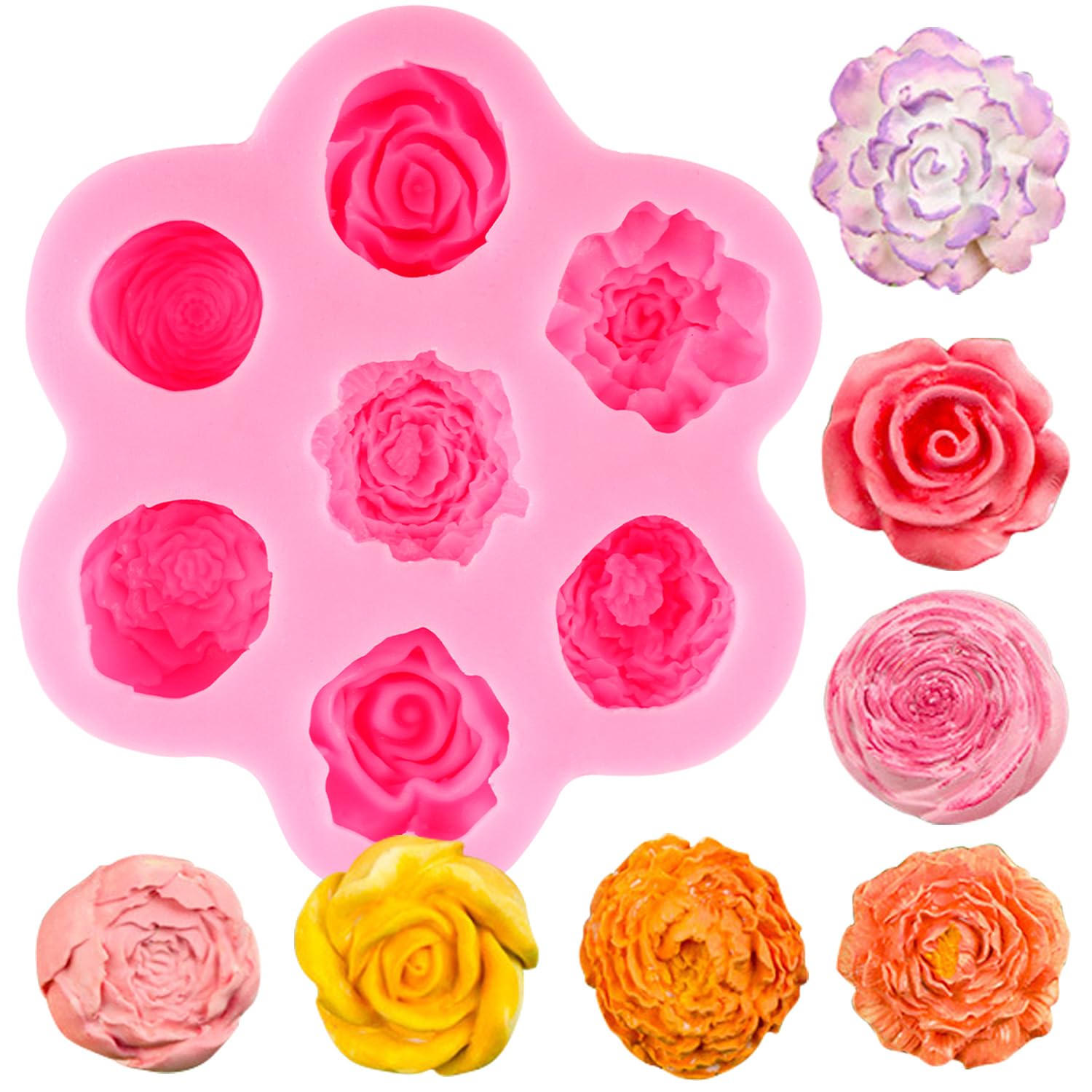 ZiXiang Moldes de silicona con diseño de rosas y flores de peonía, fondant, chocolate, para decoración de pasteles, cupcakes, pasta de goma, caramelo, arcilla polimérica, juego de 1