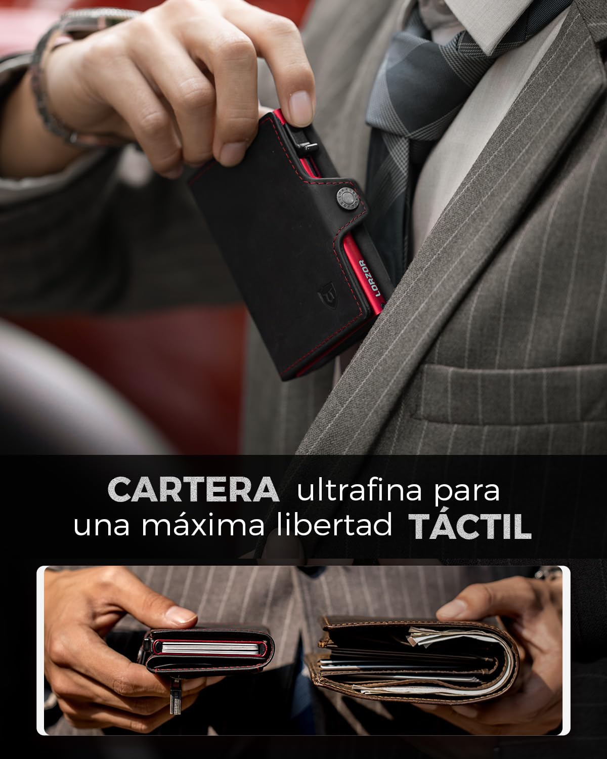 LORZOR Carteras para Hombre Pequeñas, Cartera Tarjetero Piel, Billeteras para Hombre con Bloqueo RFID, con Monedero & Compartimento para Billetes, Capacidad para 10 Tarjetas