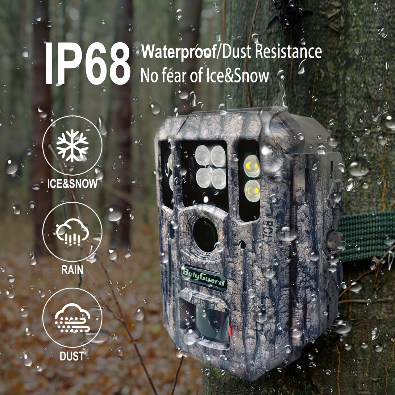 BolyGuard Trailkamera,Wildkamera 56MP Jagdkamera 4K Dual Objektiv Weiß LED mit 940nm unsichtbarem Blitz 100 -Fuß -Erkennungsunterstützung wasserdicht Fotofalle für Revierüberwachung 512G BG662-HQ
