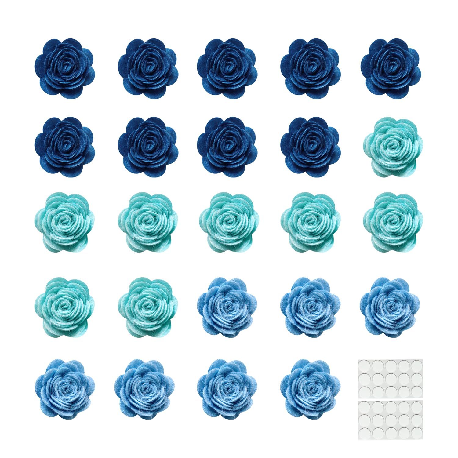 24pcs Felt Fabric Flowers Embellishments for Crafts, 1.2 inch Nonwoven Appliques Ornament with 30 Stickers for DIY Wedding Bride Cards, Gift Wrapping, Sewing, Scrapbook, Photo Frame Album Decoration
