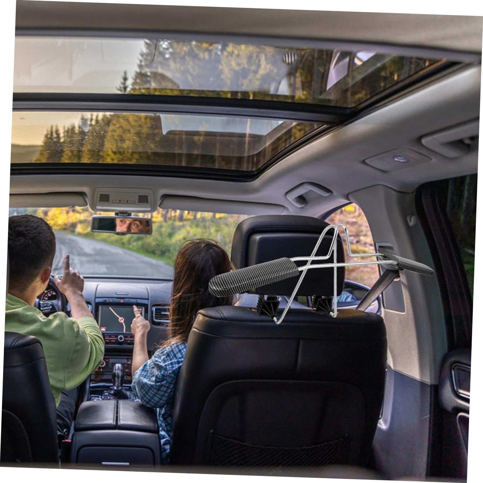 PRETYZOOM Gruccia per Auto in Acciaio Inossidabile, Appendiabiti per Poggiatesta, Salvaspazio, Regolabile 40-52cm, per Viaggi e Camicie