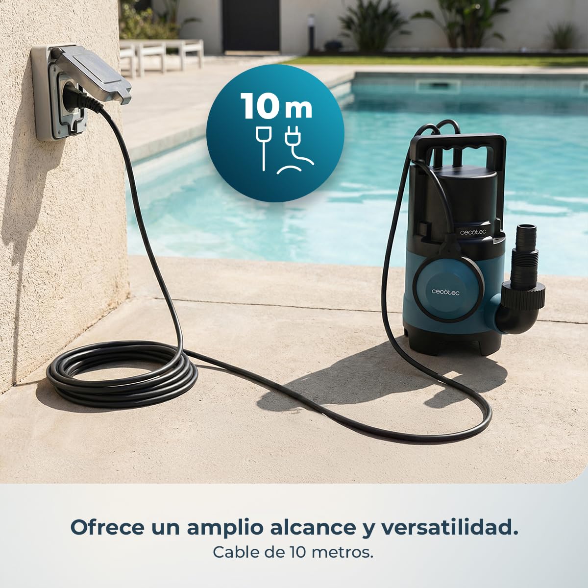 Cecotec Bomba de Aguas Sucias Axike 400 Dark. 400W, Caudal hasta 8000L/h, Altura Máx 5,5m, Profundidad 7m, Partículas hasta 25mm, Interruptor Flotante, IPX8, Cable 10m y Cuerda de Nylon 8m — view 9