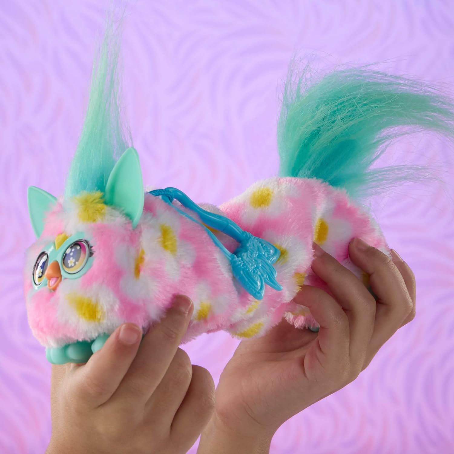 Furby DJ Furblets Flower-Ella Mini Electronic Plush Toy with Funny Stretchable Sound Effects & Music, Speaks Furbish, Pink, White, & Teal image 4