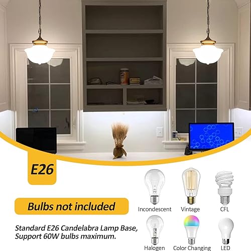 Miniatura 6 de Schoolhouse - Lámpara colgante de cristal de leche dorada de latón de 9 pulgadas, iluminación colgante de techo ajustable de mediados de siglo para