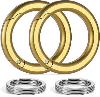 FEGVE Round Carabiner Keychain Clip, Spring Hook Key Chain Clip with 2pcs 1 Inch Key Rings for Men