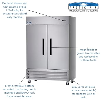 Arctic Air AR49 54 Two Section Two Solid Doors Reach-in Commercial Refrigerator, 49 Cubic Feet, 115v, Stainless Steel