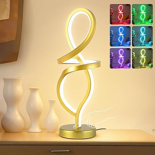 Miniatura 10 de Lámpara de mesa moderna, lámpara de mesa RGB, lámpara LED en espiral, lámpara de noche plateada con 7 colores, 10 modos de luz, lámpara de mesita de