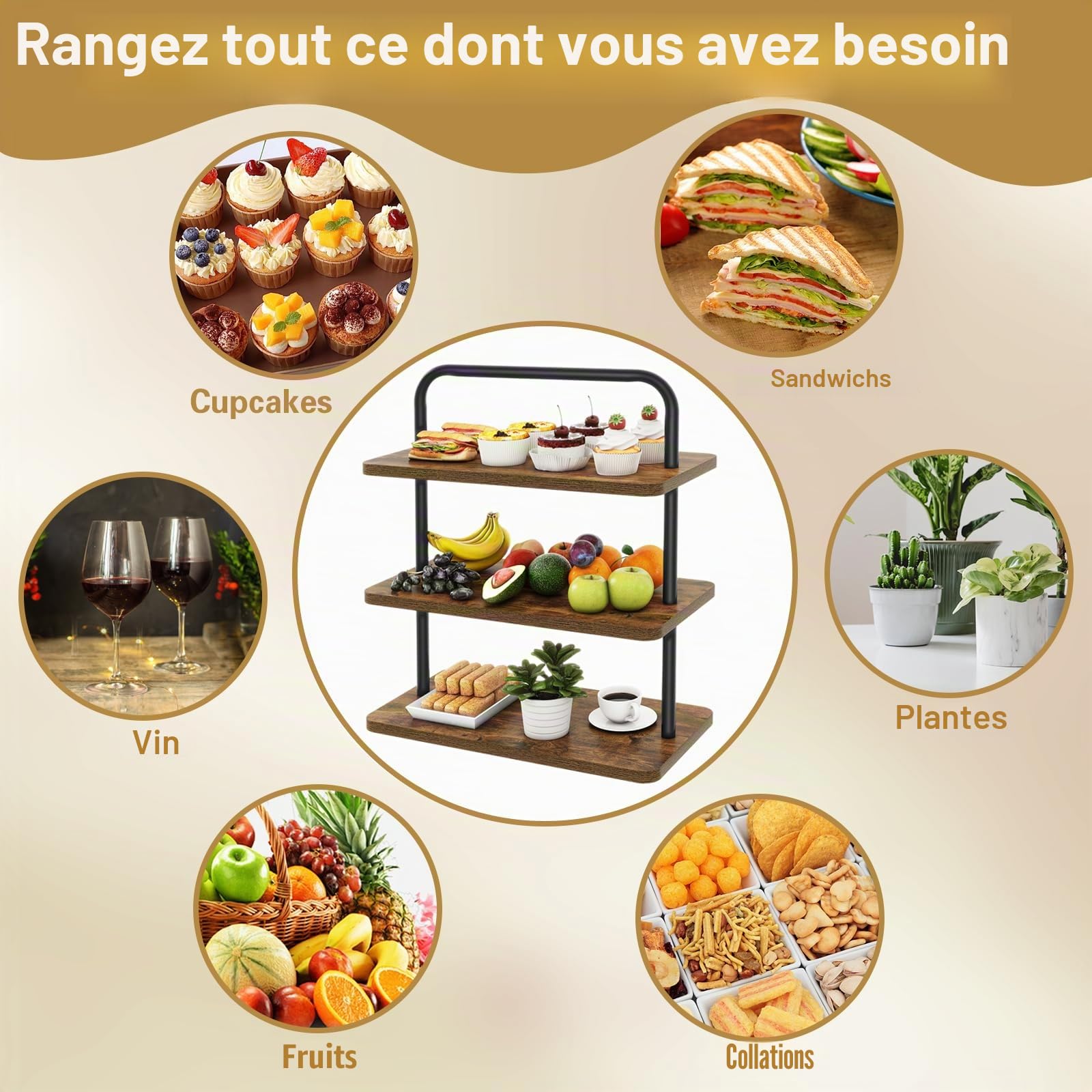 IBUYKE Présentoir à Gâteaux,Lot de 2,Support Gateau,Marron TLJ013H-2 | Présentoir Buffet Tour à Cupcakes Présentoir à pâtisseries pour Mariage Fêtes Baby Shower
