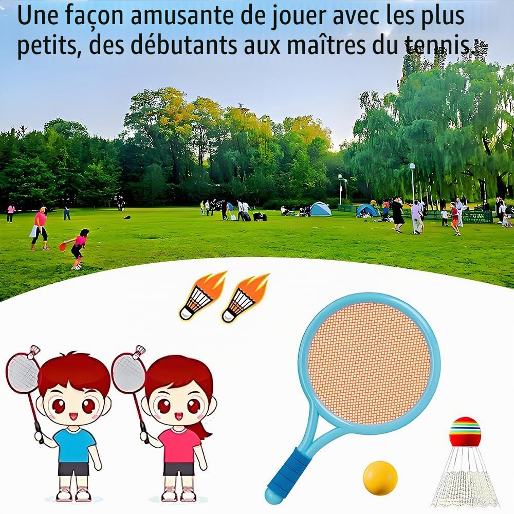 Ensemble de Badminton pour Enfants, Raquette de Badmintons avec 3 Balles D'entraînement Souples et 3 Badminton, Raquette de Tennis/Badminto Adaptés aux Sports d'intérieur et d'extérieur