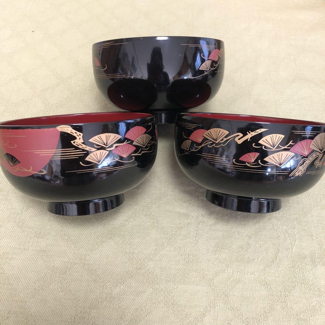漆器　お椀　セット　骨董品　5客セット 夫婦椀 Wave 溜（ため）・古代朱 2客セット 漆塗り 12-03903