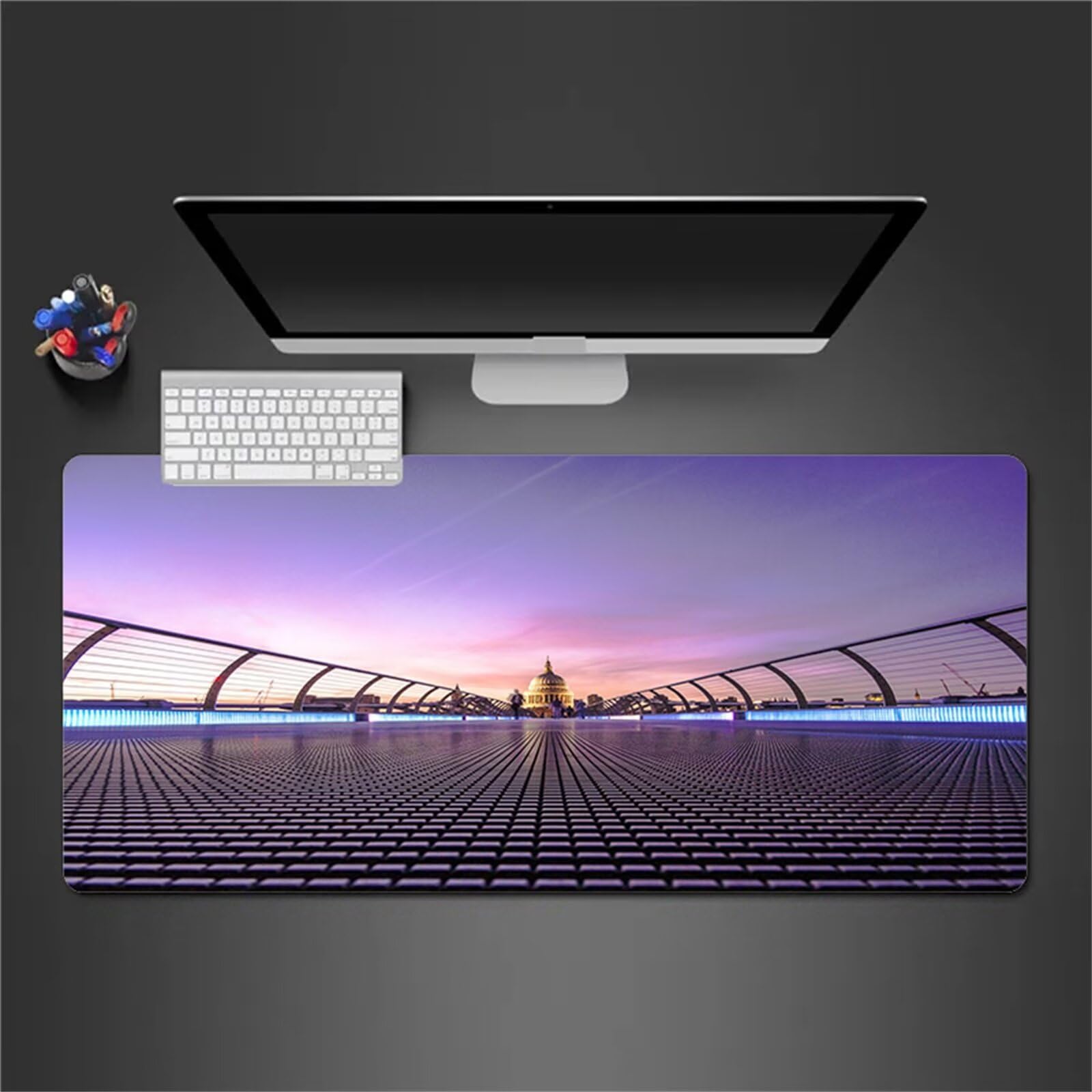 Tapis de Souris de Jeu Paysage Urbain Tapis de Souris XXL 1000x500x2mm Grand éTendu Tapis de Bureau avec Base en Caoutchouc Antidérapant et Bords Cousus pour Clavier et Souris
