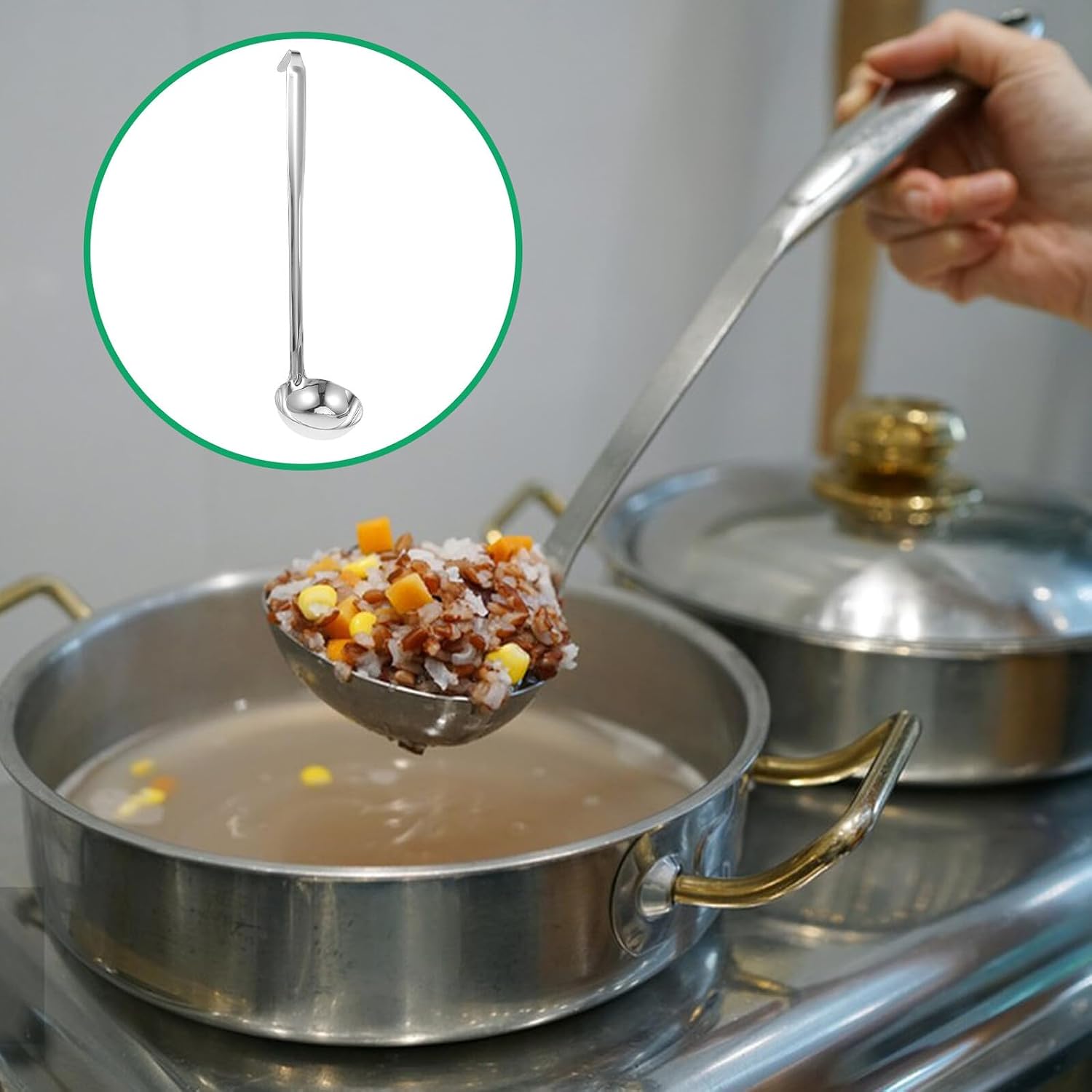 Soup Ladle Long Handle Stainless Steel Heavy Duty with Hook
