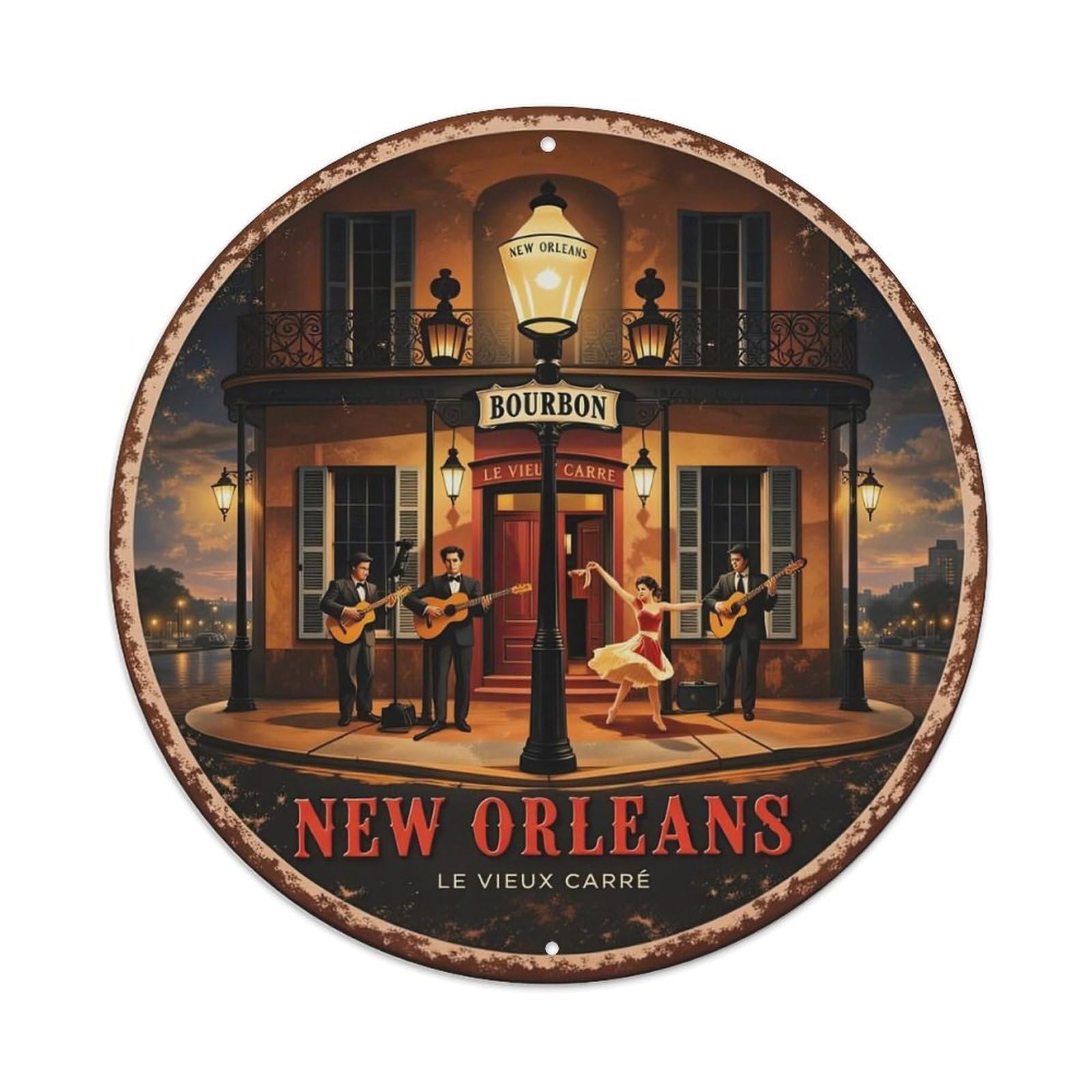 New Orleans Bourbon Street Music Scene Metal Tin Sign