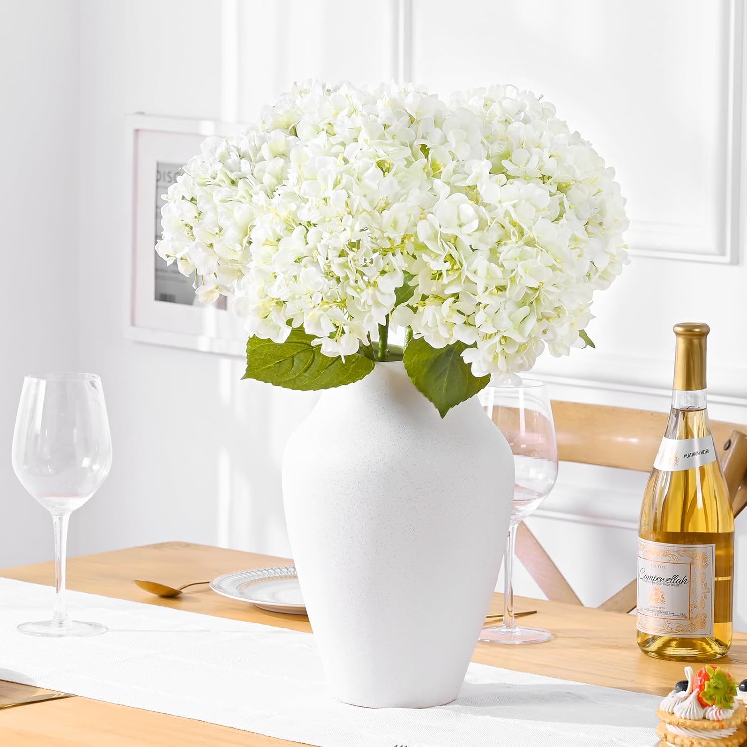 Waipfaru 4PCS Hydrangea Artificial Flowers, Real Touch, 20" Faux Hydrangea Flowers, Latex Real Touch Hydrangeas, Fake for Home Decor Party Bouquet Wedding Decoration, White - Image 5