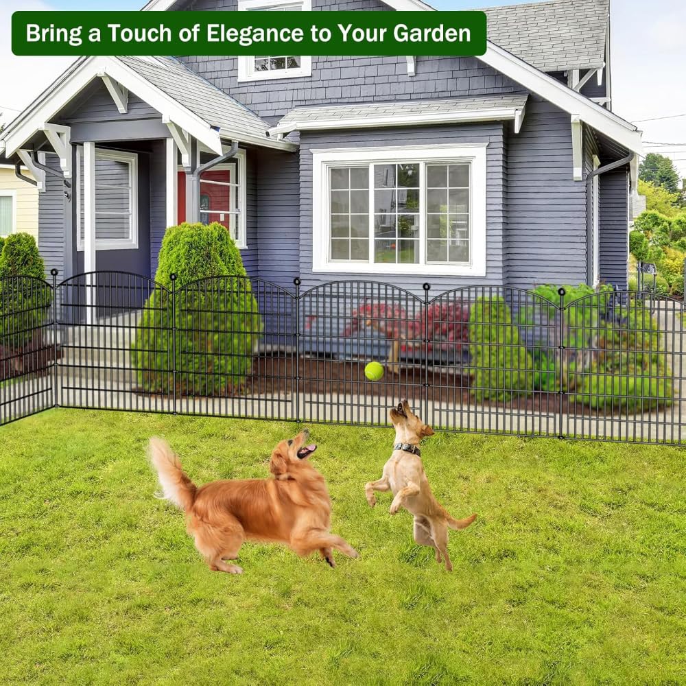 NEWFUN 10-teilige Teichzaun, 73 * 81cm Gartenzaun,Steckzaun Metall,Zaunelemente 11 Befestigungsstäben,Gitterzaun, Freigehege,für Hunde Kaninchen im Freien Patio, Hof