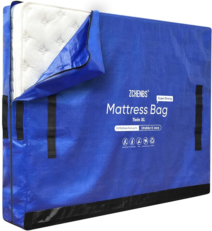 Mattress Bags for Moving, Twin XL Mattress Storage Bag with Handles and Zipper, Waterproof Heavy Duty Drag-Resistant Reusable Mattress Protector Cover for Moving, Blue, Twin XL