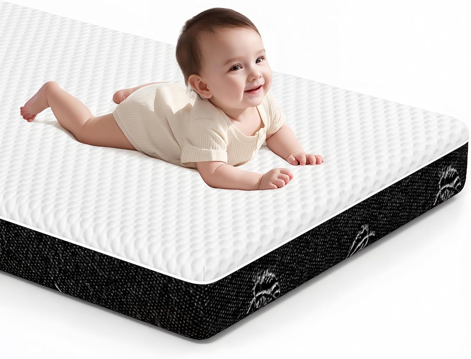 Crib Mattress, Dual-Sided Comfort Baby and Toddler Bed Mattress with Cool Gel Memory Foam, Triple-Layer Breathable Premium Baby Mattress for Infant and Toddler with Removable Outer Cover -White&Black