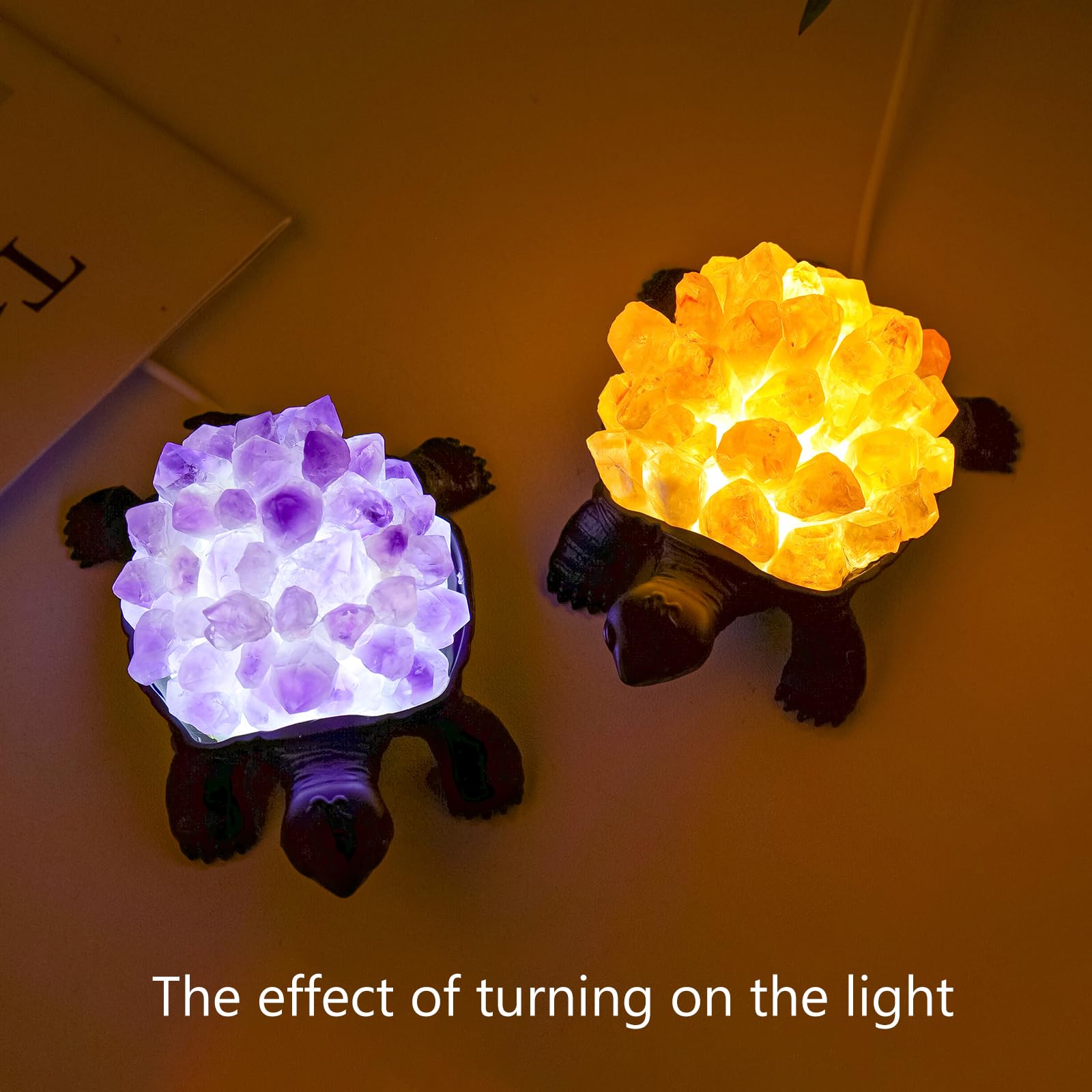 Runyangshi Natural Amethyst Tooth Turtle Night Lamp Healing