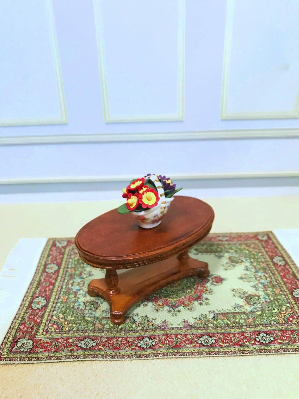 Dolls House Furniture kit Scene Supplies Accessories Bespaq Dollhouse Miniature Wooden Oval Walnut Coffee Table